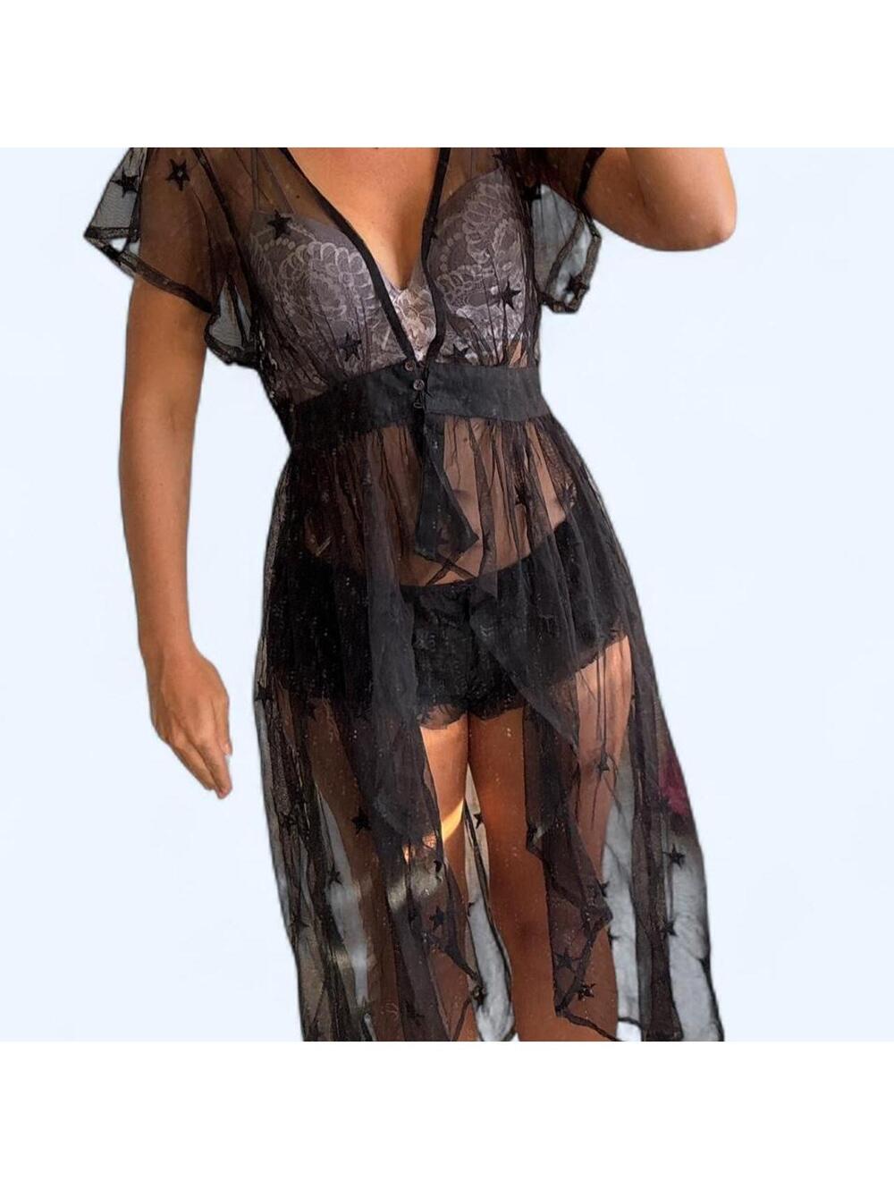 Live 4 Truth Sheer Black Star Mesh High Low Dress XL